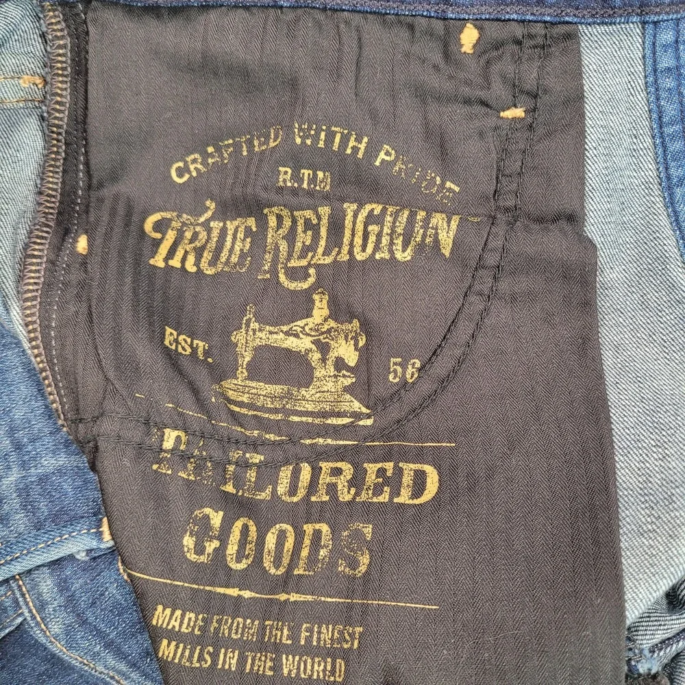True Religion Mens Geno Slim Straight Jeans Dark Wash Denim Size 33 Made in USA